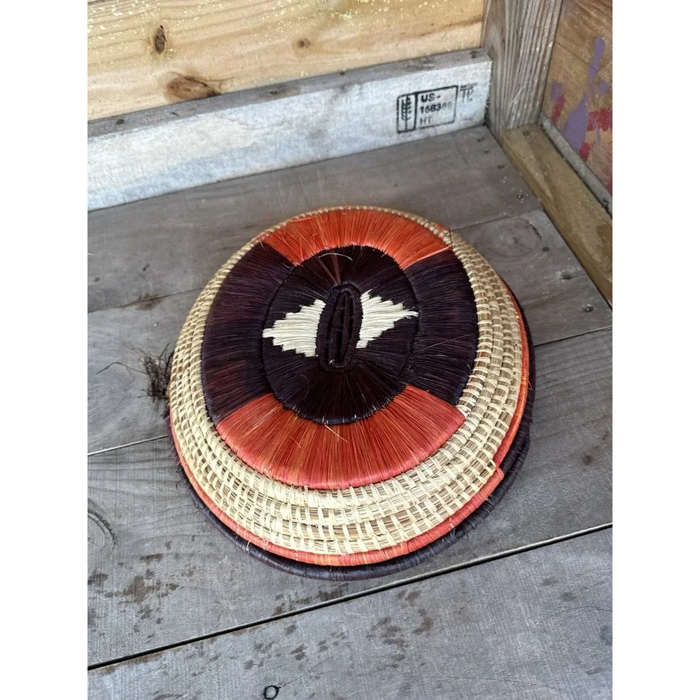 Tribal African Botswana Boho Hand Woven Wall Hanging Art Basket Tray Raffia‎